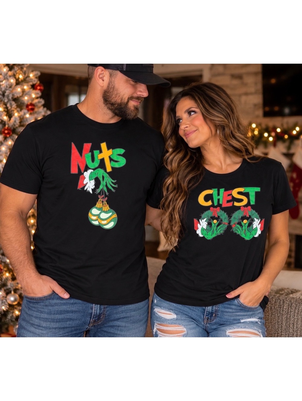 His & Hers Christmas T-Shirts – Matching Holiday Graphic Tees – XL